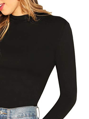 Verdusa Women's Basic Mock Neck Slim Fitted Long Sleeve Pullovers Tee Tops Black S