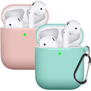 compatible airpods case cover silicone protective skin for apple airpod case 2nd &1st generation (2 pack) (pink-turquoise)