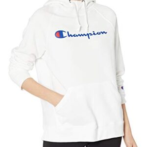 Champion womens Powerblend Fleece Hoodie, Script Logo Hooded Sweatshirt, White-y08113, Large US