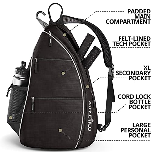 Athletico Sling Bag - Crossbody Backpack for Pickleball, Tennis, Racketball, and Travel for Men and Women (Black)