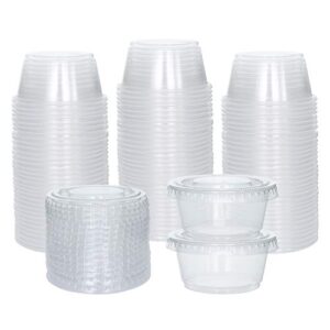 galashield [100 sets] 2 oz small plastic containers with lids, jello shot cups with lids, disposable portion cups, condiment containers with lids, souffle cups for sauce and dressing