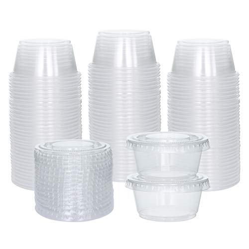 Galashield [100 Sets] 2 oz Small Plastic Containers with Lids, Jello Shot Cups with Lids, Disposable Portion Cups, Condiment Containers with Lids, Souffle Cups for Sauce and Dressing