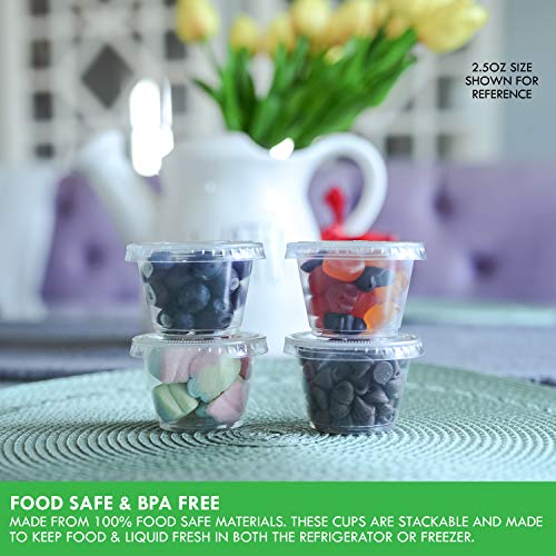 Galashield [100 Sets] 2 oz Small Plastic Containers with Lids, Jello Shot Cups with Lids, Disposable Portion Cups, Condiment Containers with Lids, Souffle Cups for Sauce and Dressing
