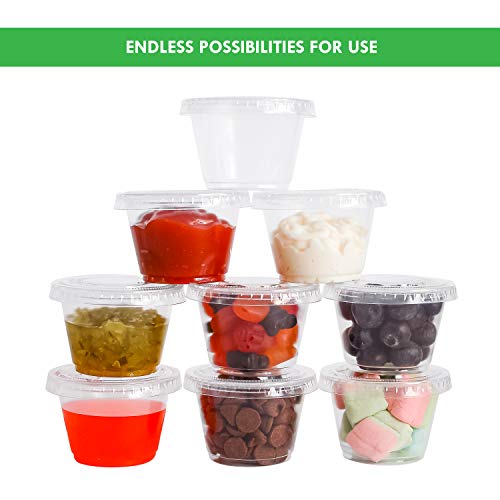 Galashield [100 Sets] 2 oz Small Plastic Containers with Lids, Jello Shot Cups with Lids, Disposable Portion Cups, Condiment Containers with Lids, Souffle Cups for Sauce and Dressing