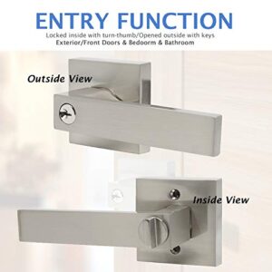 Knobonly Keyed Alike Entry Door Levers One Keyway Entrance/Front Door Handles with Same Keys Satin Nickel, Heavy Duty Keyed Exterior Door Locksets Door Handle Set, Combo Pack of 12