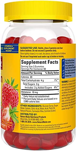 Nature Made Melatonin 10 mg, Dreamy Strawberry, 70 Gummies (Pack of 2)