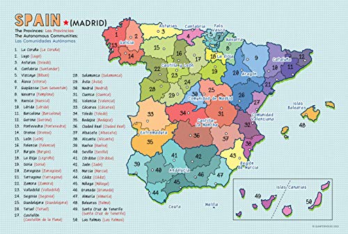 Quarterhouse Spanish Language Country Maps for the Classroom - Spain, Mexico, Central America/Caribbean, & South America Poster Set, Spanish Classroom Learning Materials for K-12 Students and Teachers, Set of 4, 12 x 18 Inches, Extra Durable