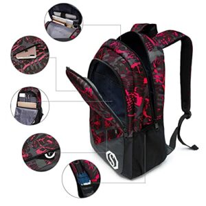 CAMTOP School Backpack Boys Kids School Bookbag Set Student Backpack with Lunch Box and Pencil Case (Graffiti - Red)