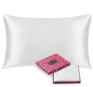 100% mulberry silk pillowcase for hair and skin health, hidden zipper, 22 momme, both sides smooth, breathable and natural, machine washable, sleep mantra (king, pure white)