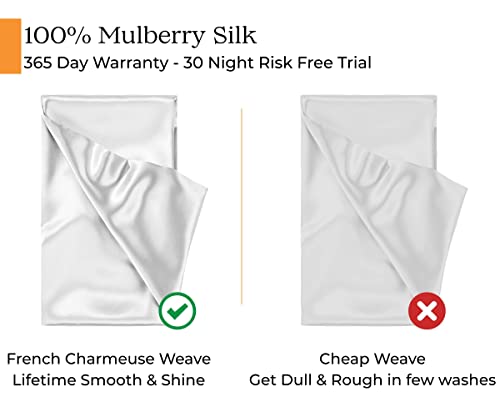 100% Mulberry Silk Pillowcase for Hair and Skin Health, Hidden Zipper, 22 Momme, Both Sides Smooth, Breathable and Natural, Machine Washable, Sleep Mantra (King, Pure White)