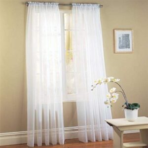 jasmine linen 2 piece sheer luxury curtain panel set for kitchen/bedroom/backdrop 84" inches long (white )