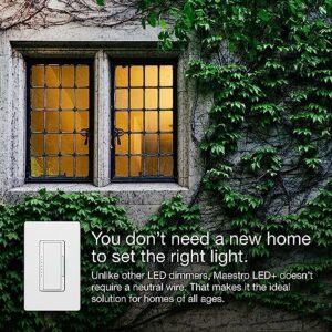 Lutron Maestro LED+ Dimmer Switch for Dimmable LED, Halogen and Incandescent Bulbs with Stainless Steel Wallplate, 150W/Single-Pole or Multi-Location, Midnight