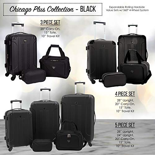 Travelers Club Chicago Hardside Expandable Spinner Luggages, Black, 5 Piece Set