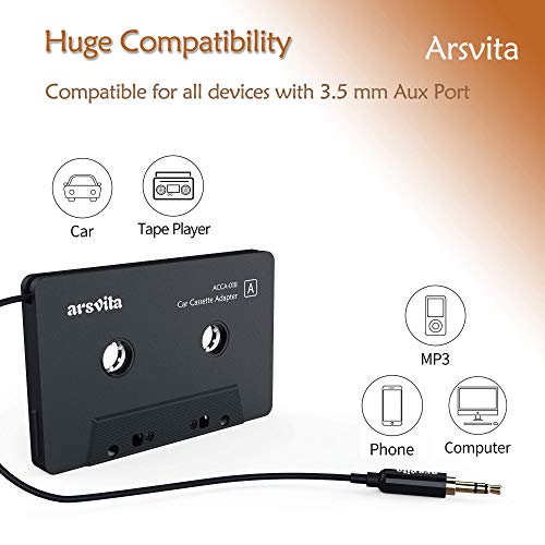 arsvita Car Audio aux Cassette Adapter and a Type C to 3.5mm Audio Aux Jack Adapter,Compatible for Google , Samsung , Xiaomi , Huawei All Type C Port Devices. --- White