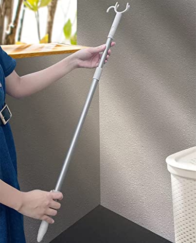 45" Long Reach Pole Retractable Closet Pole with Utility Hooks Garment Pole Hook for Outdoor Clothesline,Closet,Christmas Decor