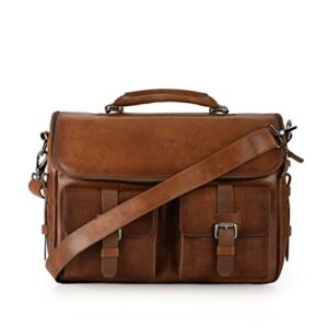 velez tan full grain leather messenger bag for men - 15 inch laptop briefcase - mens vintage shoulder satchel business crossbody travel work computer bags