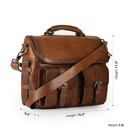 VELEZ Tan Full Grain Leather Messenger Bag for Men - 15 inch Laptop Briefcase - Mens Vintage Shoulder Satchel Business Crossbody Travel Work Computer Bags
