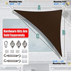 Amgo 16' x 16' x 16' Brown Triangle Sun Shade Sail Outdoor Canopy Awning AGTAPT16, 95% UV Blockage, Water & Air Permeable, 200GSM Commercial Standard Heavy Duty (We Make Custom Size)