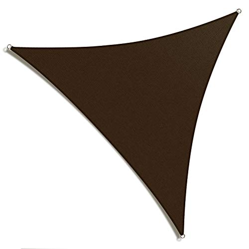 Amgo 16' x 16' x 16' Brown Triangle Sun Shade Sail Outdoor Canopy Awning AGTAPT16, 95% UV Blockage, Water & Air Permeable, 200GSM Commercial Standard Heavy Duty (We Make Custom Size)