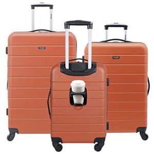 wrangler smart luggage set with cup holder and usb port, burnt orange, 20inch,24inch,28inch