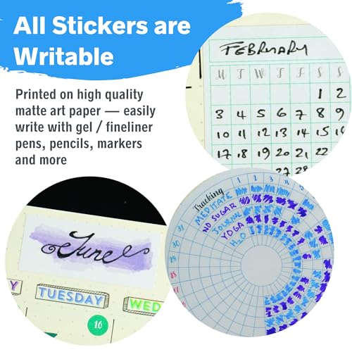 Ultimate Productivity Stickers Set - Large Value Pack of 20 Planner Sticker Sheets - Calendars, to Do Lists, Habit Trackers, Goals - Accessories & Supplies for Dot Grid Journals by Sunny Streak