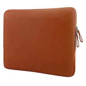 mosiso laptop sleeve bag compatible with macbook air/pro, 13-13.3 inch notebook, compatible with macbook pro 14 inch 2023-2021 m2 a2779 a2442 m1, pu leather padded bag waterproof case, brown
