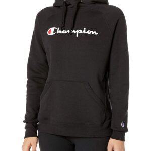 Champion womens Classic Script Logo, Powerblend Fleece Hoodie Hooded Sweatshirt, Black-y08113, Medium US