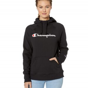 Champion womens Classic Script Logo, Powerblend Fleece Hoodie Hooded Sweatshirt, Black-y08113, Medium US