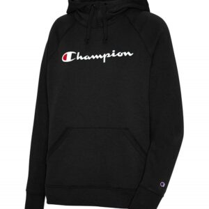 Champion womens Classic Script Logo, Powerblend Fleece Hoodie Hooded Sweatshirt, Black-y08113, Medium US