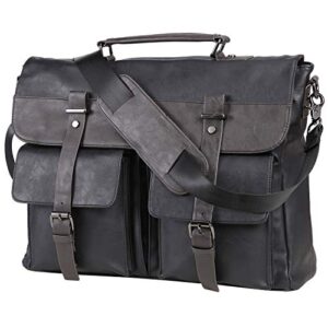leather messenger bag for men, 15.6 inch vintage laptop bag briefcase satchel