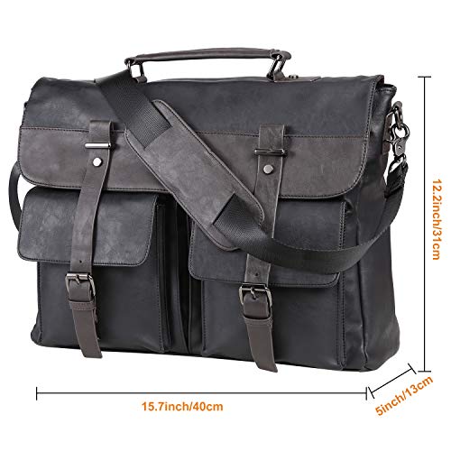 Leather Messenger Bag for Men, 15.6 Inch Vintage Laptop Bag Briefcase Satchel