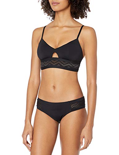 Seafolly Women's Standard Hipster Bikini Bottom Swimsuit with Zig Zag Trim, Active Black, 10 US