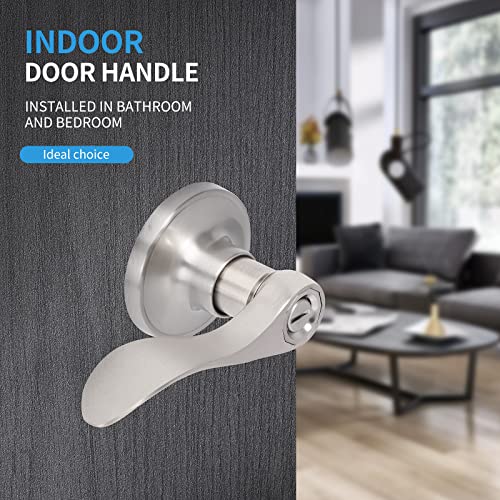 Contractor Pack of 4, Brushed Nickel Door Knobs Levers Privacy Interior Door Handles Bedroom Bathroom(Locked Inside with Turn-Thumb), ANSI Grade 3 for Office/Home Use