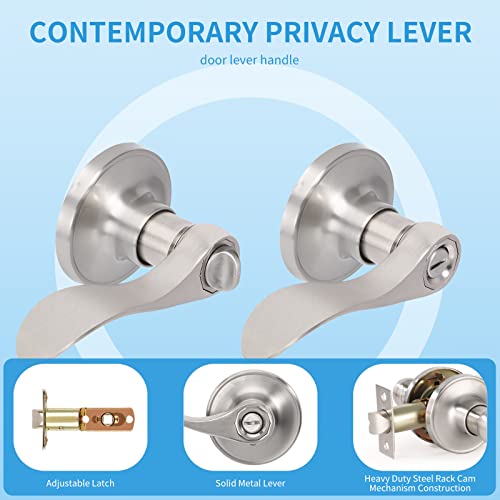 Contractor Pack of 4, Brushed Nickel Door Knobs Levers Privacy Interior Door Handles Bedroom Bathroom(Locked Inside with Turn-Thumb), ANSI Grade 3 for Office/Home Use