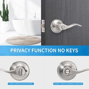 Contractor Pack of 4, Brushed Nickel Door Knobs Levers Privacy Interior Door Handles Bedroom Bathroom(Locked Inside with Turn-Thumb), ANSI Grade 3 for Office/Home Use