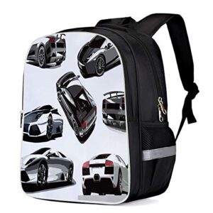 fashion elementary student school bags- cool sports car pattern every boy's dream, durable school backpacks outdoor daypack travel packback for kids boys girls