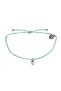 pura vida silver pineapple enamel charm bracelet - adjustable band, 100% waterproof - seafoam