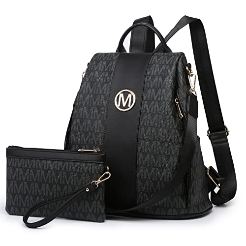 MKP COLLECTION Women Fashion Backpack Purse Multi Pockets Anti-Theft Rucksack Travel Shoulder Bag Handbag Set 2pcs