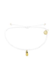 pura vida gold pineapple enamel charm bracelet - adjustable band, 100% waterproof - white