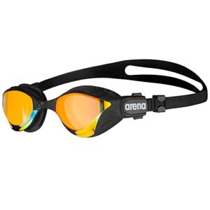 arena unisex adult cobra tri swimming goggles for triathlon and fitness swipe anti-fog wide vision mirror lens, yellow copper/black