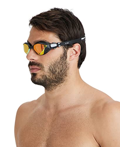 Arena Unisex Adult Cobra Tri Swimming Goggles for Triathlon and Fitness Swipe Anti-Fog Wide Vision Mirror Lens, Yellow Copper/Black