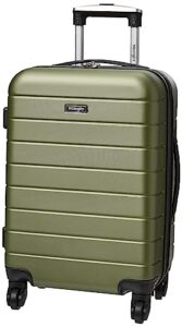 wrangler smart luggage set with cup holder and usb port, olive green, 20-inch carry-on