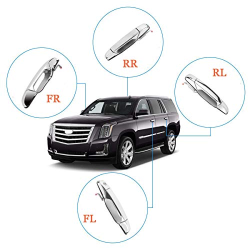 LCWRGS 4pcs Exterior Chrome Door Handle Front Rear Driver & Passenger Side Replacement for 2007-2013 Cadillac Escalade Chevy Silverado Avalanche Tahoe GMC Sierra Yukon