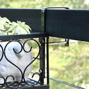 Tosnail Set of 2 Pack Rectangular Metal Railing Plant Stand, Large and Small Flower Pot Holder, Fence Planter Tray for Indoor Outdoor Use - Black