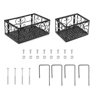 Tosnail Set of 2 Pack Rectangular Metal Railing Plant Stand, Large and Small Flower Pot Holder, Fence Planter Tray for Indoor Outdoor Use - Black