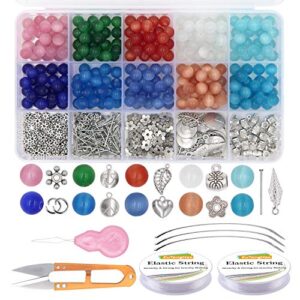 eutenghao 488pcs cat eye glass beads set natural gemstone round loose stone beads with pendant accessories open jump ring spacer beads bracelet string for bracelet necklaces crafting earrings jewelry