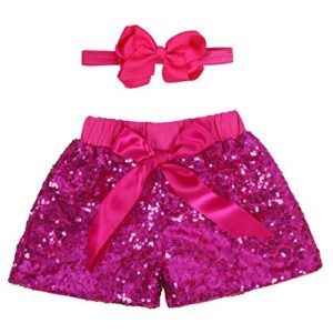 baby girls shorts kids sparkle toddler sequin shorts glitter on both sides birthday outfits headband hot pink 3t