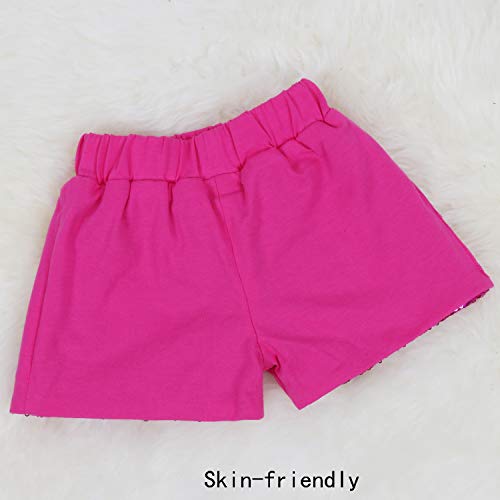 Baby Girls Shorts Kids Sparkle Toddler Sequin Shorts Glitter on Both Sides Birthday Outfits Headband Hot Pink 3T