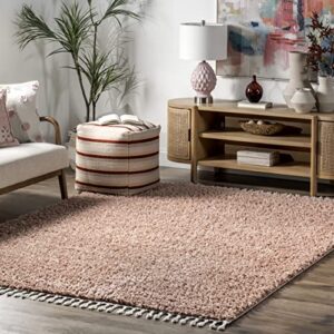 nuloom neva modern tasseled shag area rug, 5' 3" x 7' 7", pink