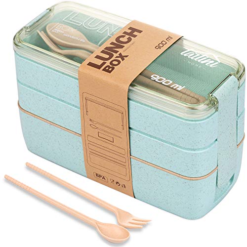 TARLINI | Premium Green Bento Box for Adults - 3-Stackable Containers - Ideal for Work & On-The-Go - Includes Utensil Set - Eco-Friendly Design - Lunch Box Containers for Healthy Meal Prep | 35 oz